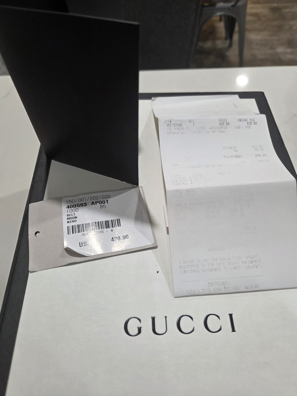 Authentuc Gucci Black Leather Belt with Gold Double G Buckle - Picture 4 of 8